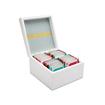 Twinings White Wooden Tea Box - 4 Compartment Filled with 48 Superblends