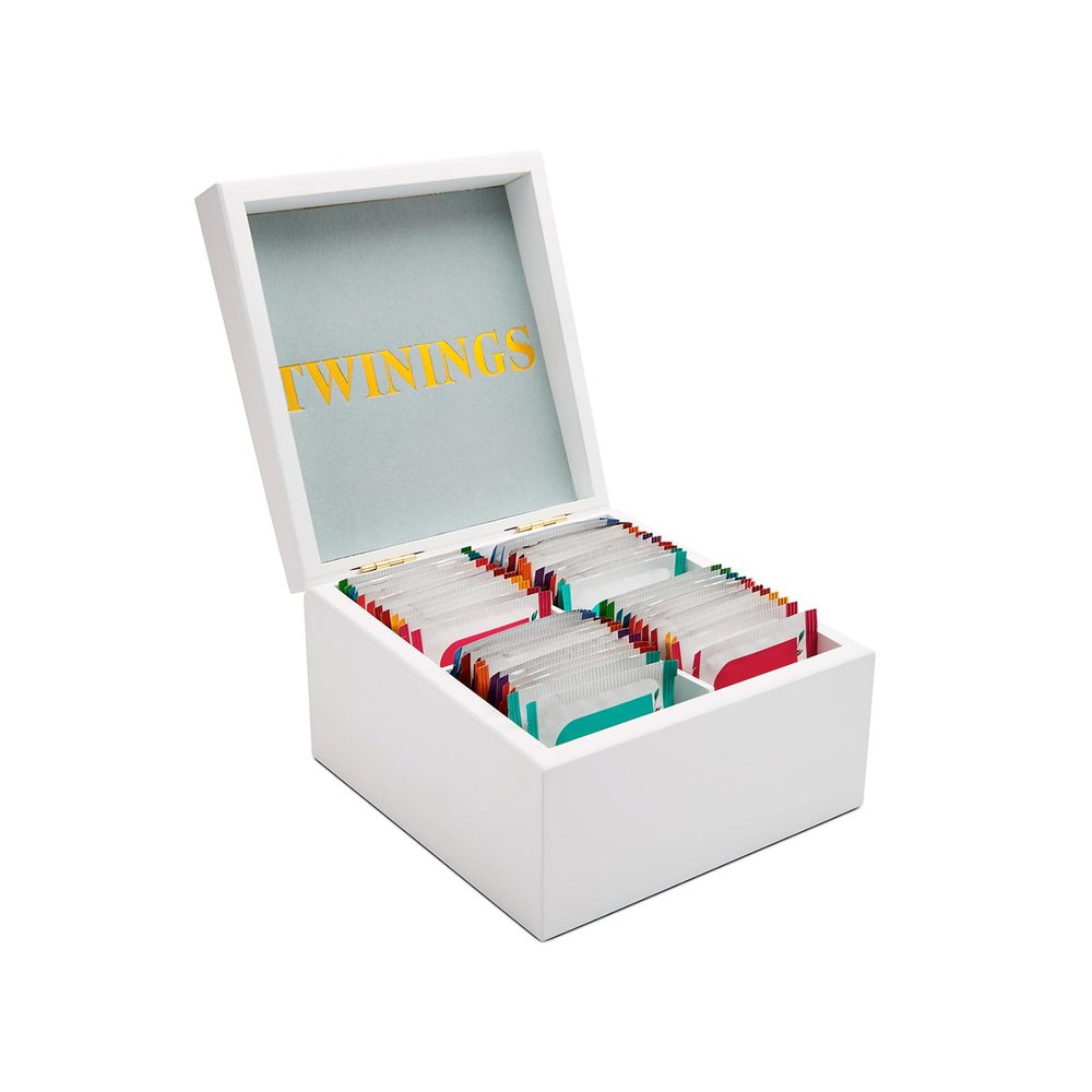 Twinings White Wooden Tea Box - 4 Compartment Filled with 48 Superblends