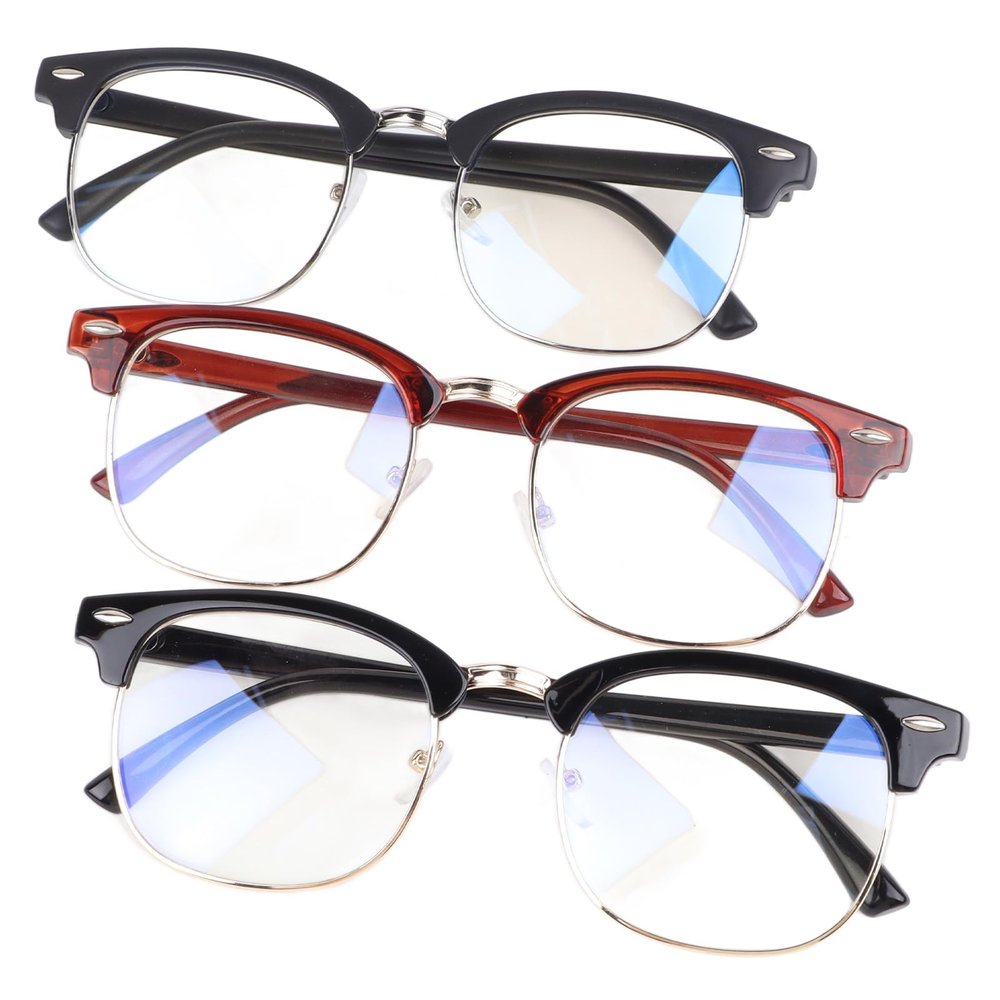 3PCS Reading Glasses, 14 x 5 x 2cm Metal Half Frame Retro Glasses Blue Light Blocking Reader for Men and Women