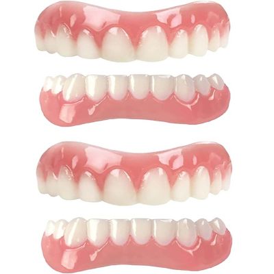LXURY False Teeth Clip in Veneers Teeth for Upper and Lower Jaw Snap On Dentures Silicone Fake Teeth Top Bottom White Artificial Cosmetic Fake Tooth Comfort Natural Instant,01,2PCS