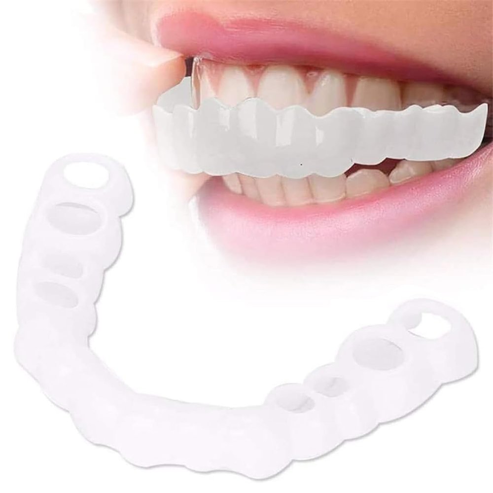 Dazzluxe 2 Pairs Teeth Veneers Instant Veneers Dentures, Smile Fake Teeth Veneer for Missing Teeth, Temporary Cosmetic Teeth, Comfort Fit Snap on Veneers Teeth for Men Women