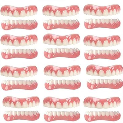 LXURY Dentures Cosmetic Veneer False Teeth for Men Women Temporary Prosthesis Teeth Bottom False Teeth Instant Smile Silicone Dental Prostheses for Protecting Teeth Regaining Smile,01,12PCS