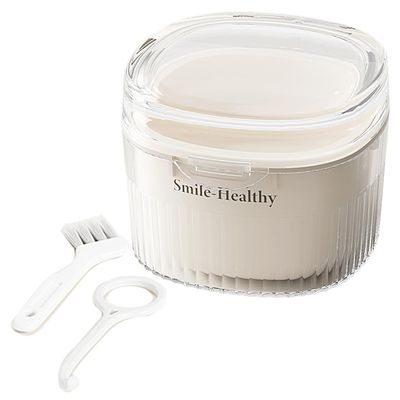 Denture Case Kit, Retainer Cleaner Case with Cleaning Brush, Retainer Cleaning Denture Bath Cup with Mirror Use in Denture Bridges, Partial Dentures, Traditional Braces for Travel