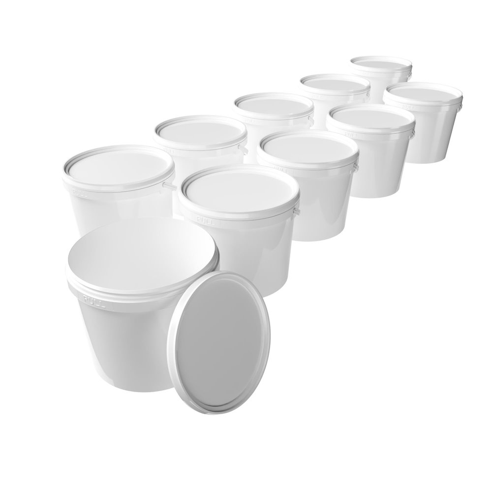 10 x Buckets with Lid, 5 L, White, Round, Plastic Bucket, Food-Safe, Airtight and Stable, Empty Bucket with Handle and Lid for Food, Chemistry, Washing Powder, Adhesives