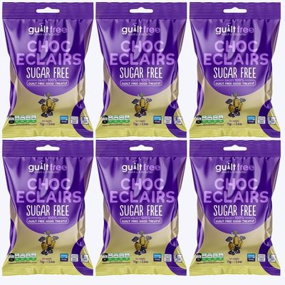 Guiltfree Sugar Free Chocolate Eclairs Sweets Retro Classic Sweet Eclair Sweets Milk Chocolate Toffee| for Diabetic Gift Hamper Basket Available - Perfect for Gifting | 6 x 75g Resealable Pack