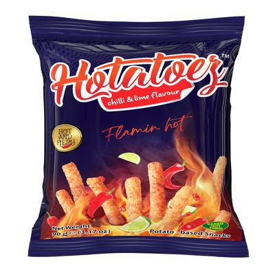HOTATOEZ | Potato based snack | Chilli and lime flavour | Hot and fiery | 90g | (Buddle of 12)
