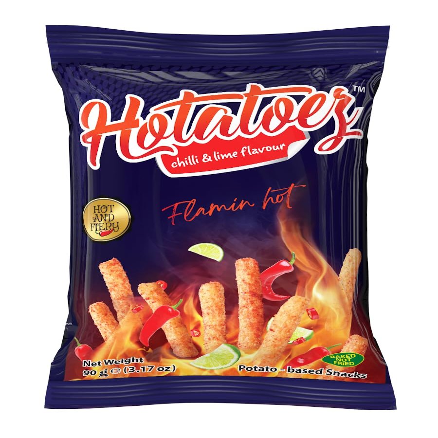 HOTATOEZ | Potato based snack | Chilli and lime flavour | Hot and fiery | 90g | (Buddle of 12)