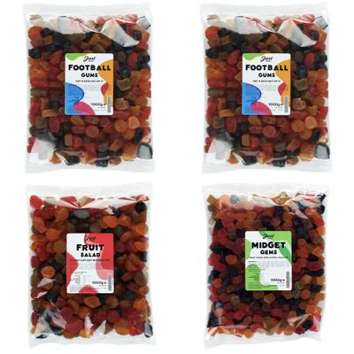 Lion Original Gums The Matchday Favorites 1kg Quartet - 2 x Football Gums, Fruit Salad, Midget Gems (4 x 1kg Party Bags) - 1,1,2,4