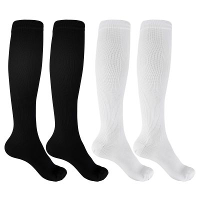Jeffdad 2 Pairs Compression Socks for Women Men, 15-25mmHg Knee High Compression Stockings for Sport, Medical Compression Flight Socks for Nurses Running Flying Pregnancy Travel(L-XL)