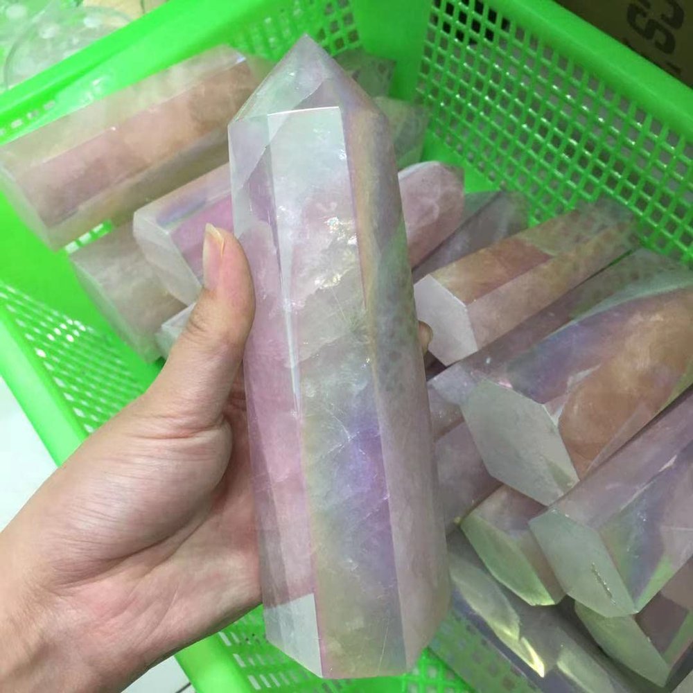 1pc Natural Rose Crystal Pink Aura Crystal Point Natural Crystal Wand Decoration Crystal (Size : 300-400g)