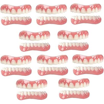 False Teeth Reusable Silica Gel Veneers Top and Bottom Instant Veneers Fake Teeth Smile Veneers Cosmetic Teeth Whitening Temporary Prosthesis Teeth for Men Women,01,10PCS