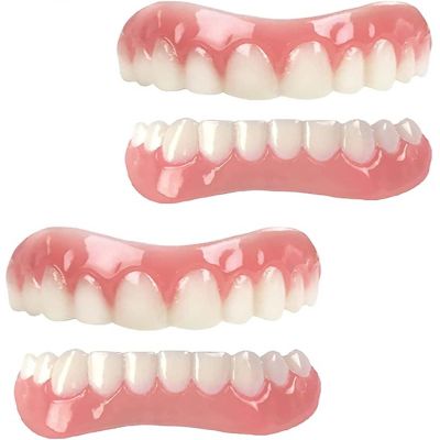 Dental Prosthesis Teeth Comfortable False Teeth Veneers Top and Bottom Instant Veneers Fake Teeth Instant Smile Veneers Cosmetic Teeth Whitening Temporary Prosthesis Teeth,01,2PCS