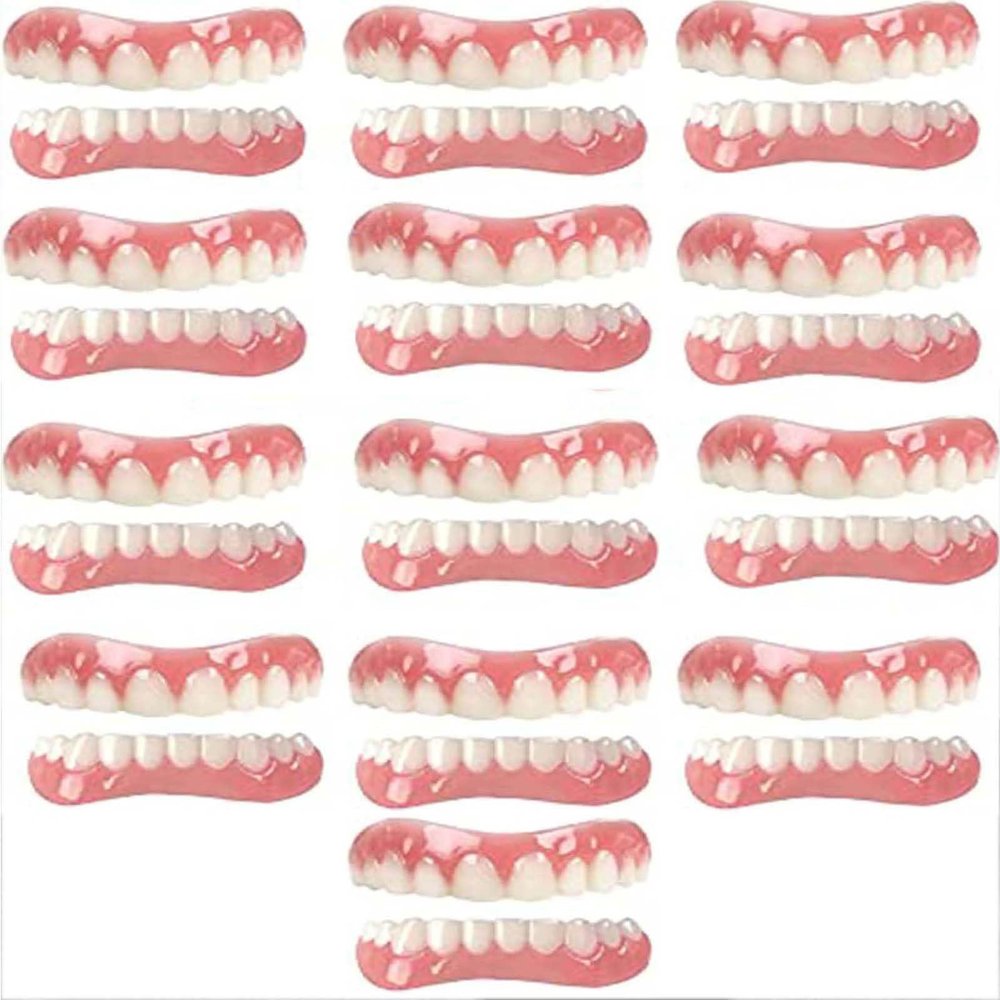 Dental Prosthesis Teeth Comfortable False Teeth Veneers Top and Bottom Instant Veneers Fake Teeth Instant Smile Veneers Cosmetic Teeth Whitening Temporary Prosthesis Teeth,01,13PCS