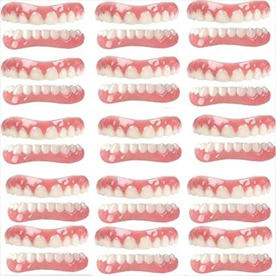 False Teeth Reusable Silica Gel Veneers Top and Bottom Instant Veneers Fake Teeth Smile Veneers Cosmetic Teeth Whitening Temporary Prosthesis Teeth for Men Women,01,15PCS