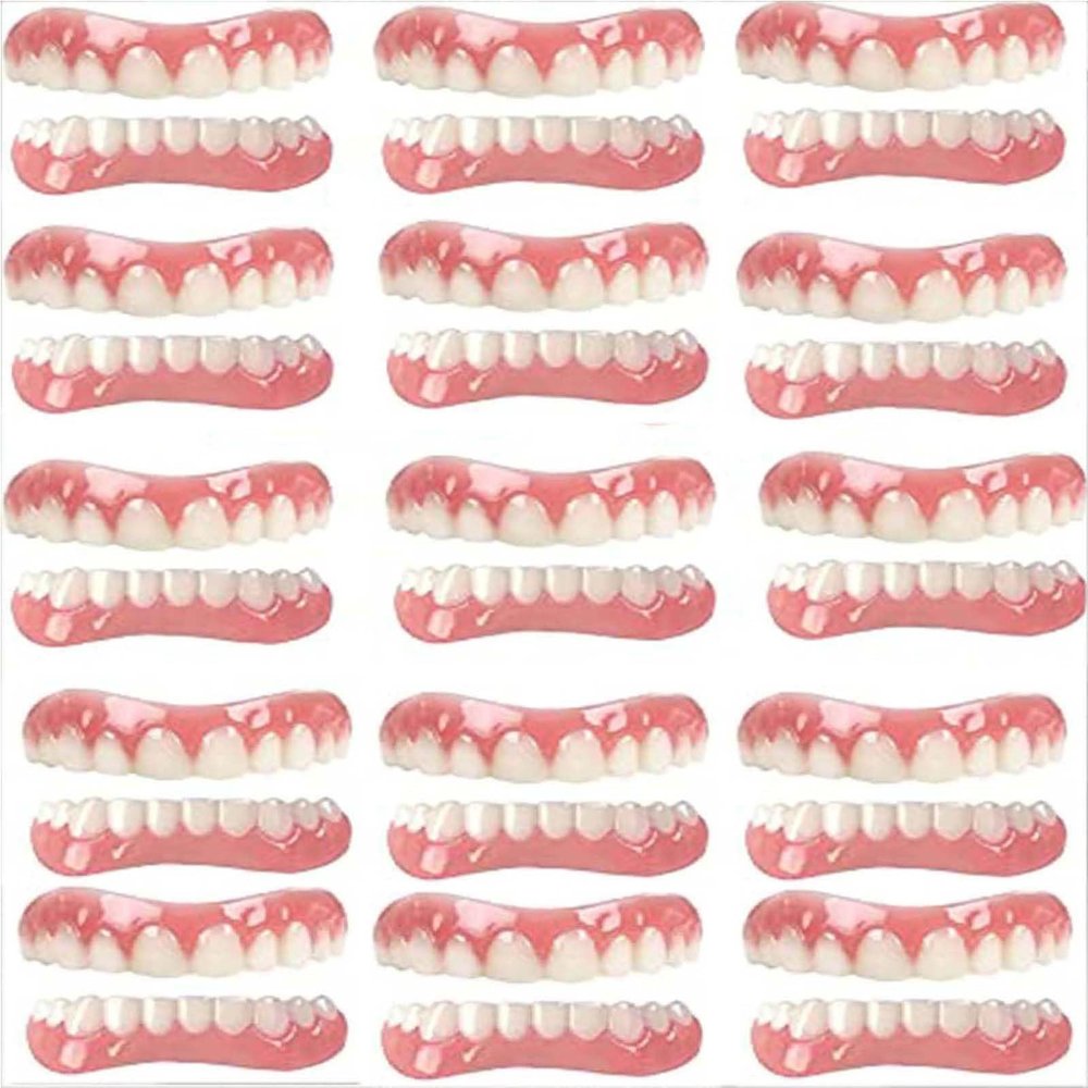 False Teeth Reusable Silica Gel Veneers Top and Bottom Instant Veneers Fake Teeth Smile Veneers Cosmetic Teeth Whitening Temporary Prosthesis Teeth for Men Women,01,15PCS
