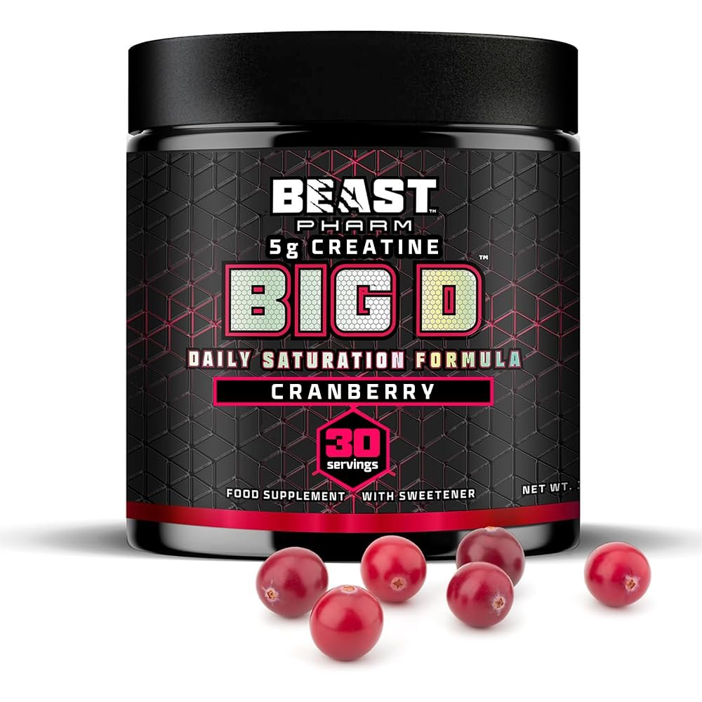Beast Big D Performance Formula with Creatine Monohydrate Powder and Patented Ingredients for Daily Strength, Stamina and Endurance by Eddie Hall, 30 Servings, Cranberry