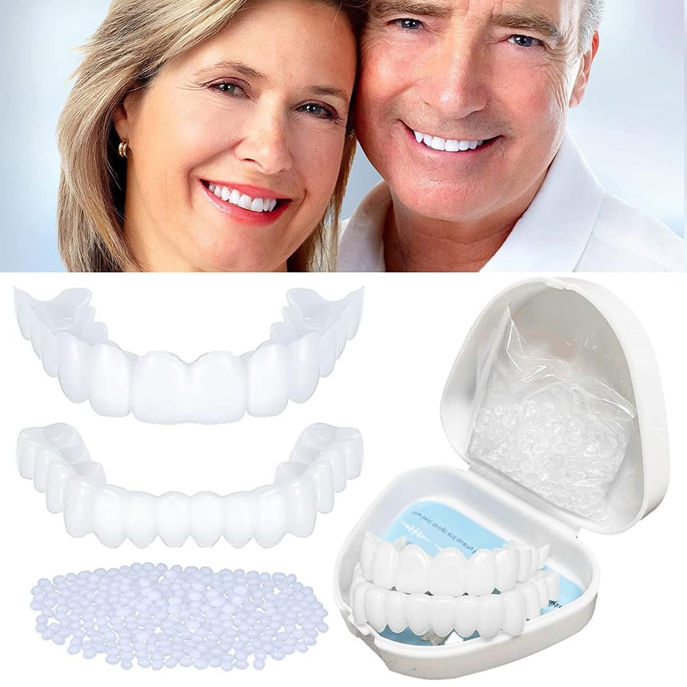 Dazzluxe 2 Pairs Instant Veneers Dentures Snap on Veneers Teeth False Teeth Temporary Smile Teeth Covers Bad Teeth Veneers Top And Bottom Fake Teeth for Women And Men