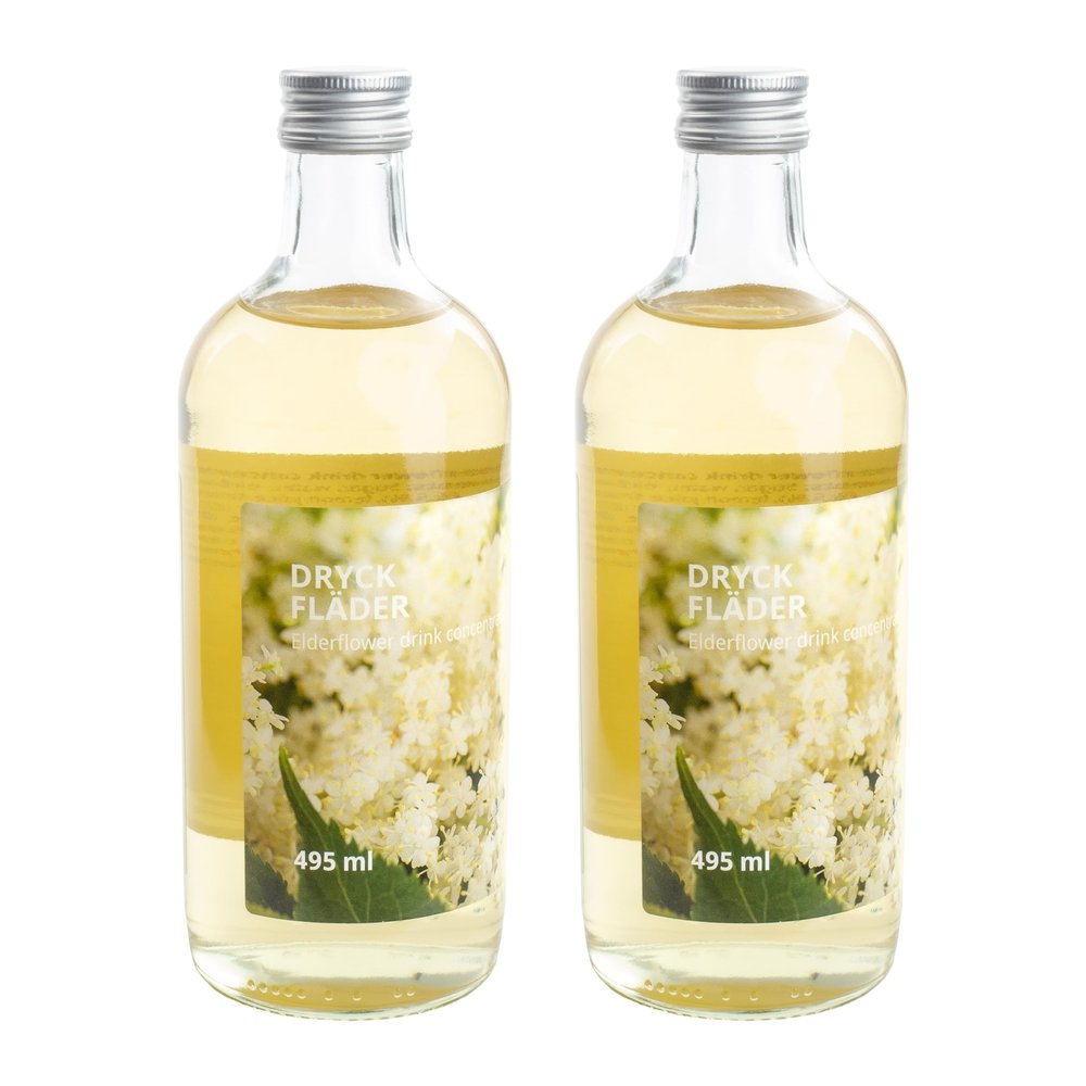DRYCK FLADER Elderflower Syrup Cordial Drink Concentrate, Made in Sweden, Set of 2 x 495ml