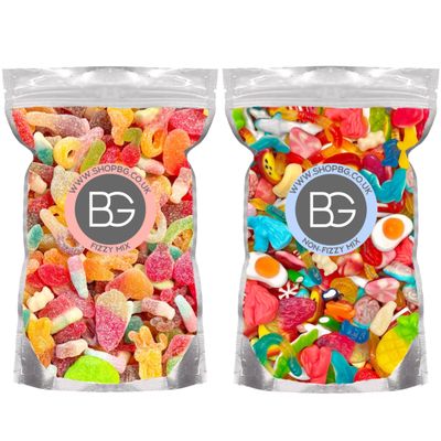 BG Pick & Mix Sweets - Sweeties Retro Candy Bundle Deal 2x Pouches - Fizzy & Non-Fizzy 800g