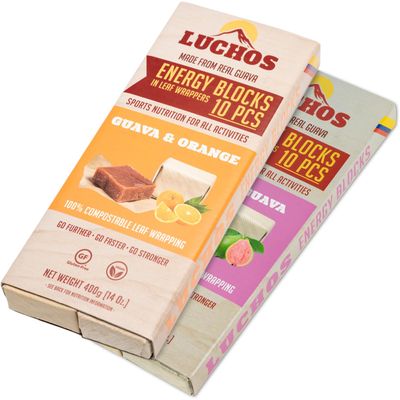 LUCHOS Energy Blocks - Guava & Orange, 2 x 400 g | Colombian On-the-Go Sports Nutrition for Running, Cycling & Hiking | A Natural Alternative to Bars & Gels | Vegan, Gluten Free & Easy to Digest