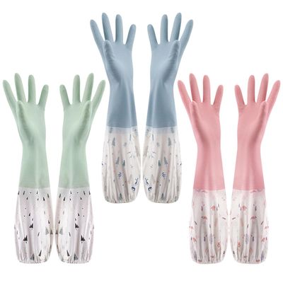ACMEDE Rubber Cleaning Gloves, Washing Up Gloves Kitchen Dishwashing, Latex Free Long Cuff Cotton Lined Household Gloves for Laundry, Gardening 3 Pairs
