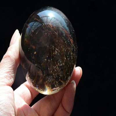 VERIMP Home Collections Real Tibet Himalayan High Altitude Clear Gold Rutilated Crystal Rainbow Quartz Ball Sphere Orb 2.59 Inch Spiritual Reiki