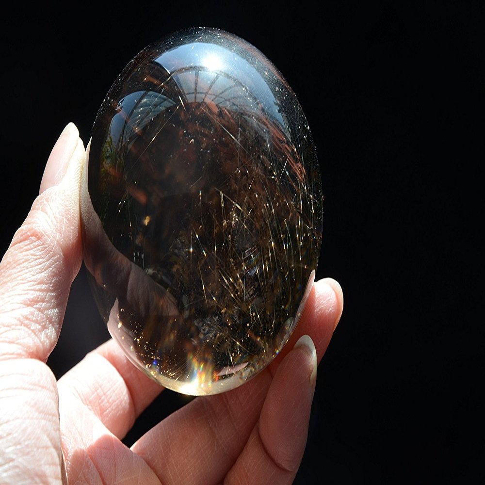 VERIMP Home Collections Real Tibet Himalayan High Altitude Clear Gold Rutilated Crystal Rainbow Quartz Ball Sphere Orb 2.59 Inch Spiritual Reiki