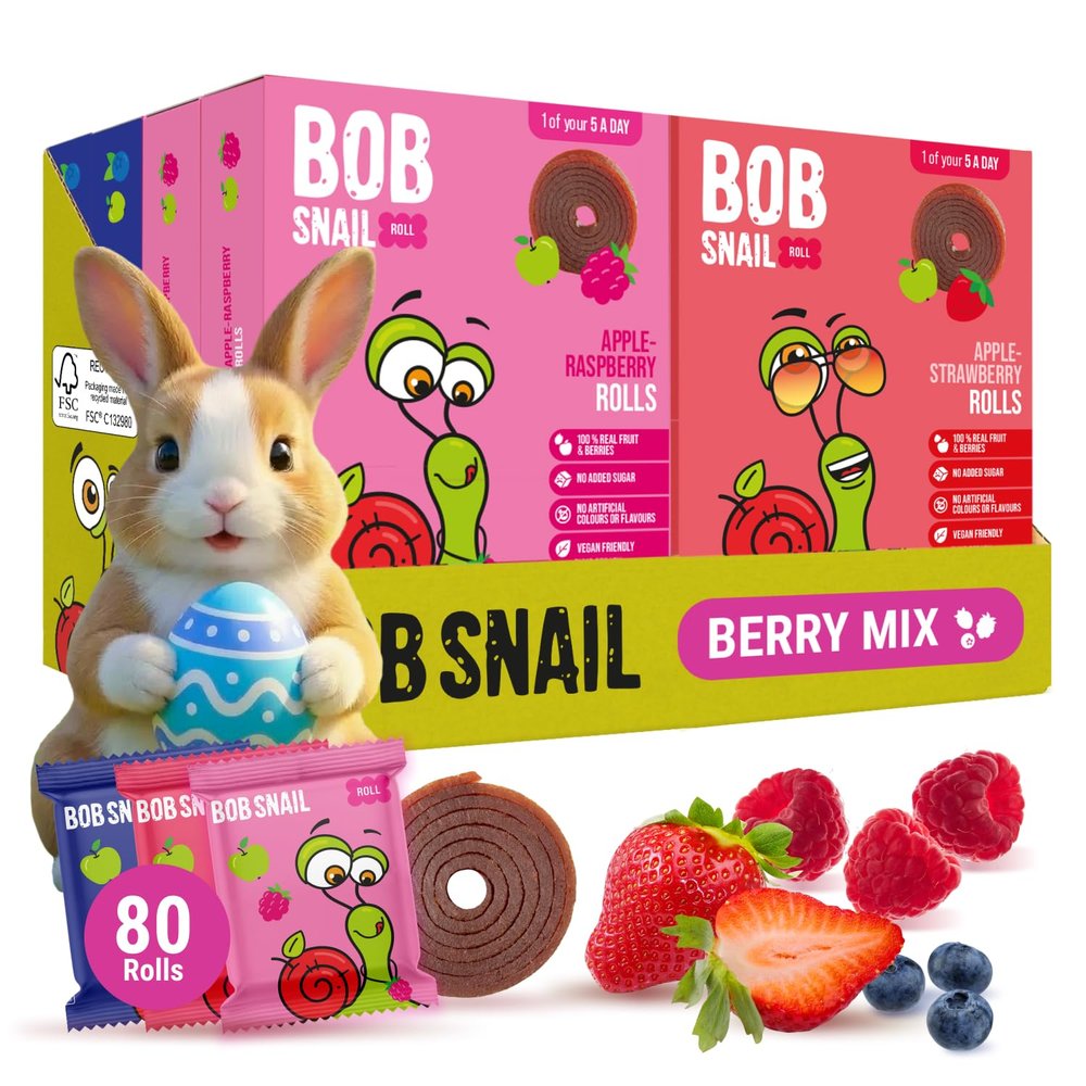 Bob Snail Fruit Roll Ups  Healthy Sweets Snacks, Real Dried Fruits, No Added Sugar, Vegan, Nut Free, Candy for Adults, Kids, with Blueberry, Raspberry, Strawberry  Bulk 80 Pack, 800g
