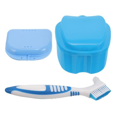 iplusmile 1set Portable for Dentures with Toothbrush Holder Convenient Storage Box for Daily Use Lightweight Care Container for Travel and Home