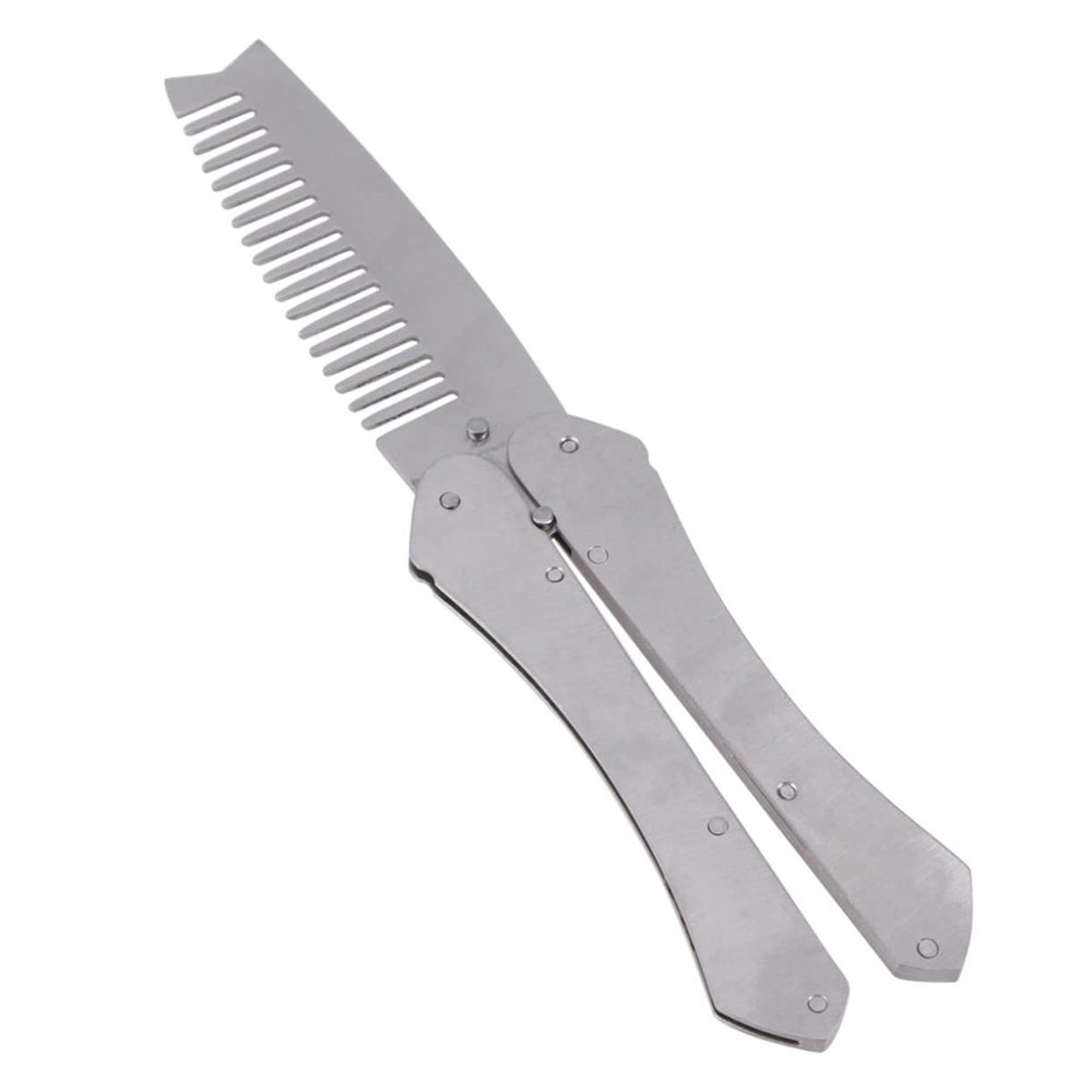 Angoily Stainless Steel Beard Comb and Mustache Brush, Anti-static Mens Grooming Tool for Home and Barber Use, Portable Folding Beard Combs for Travel and Daily Facial Hair Care