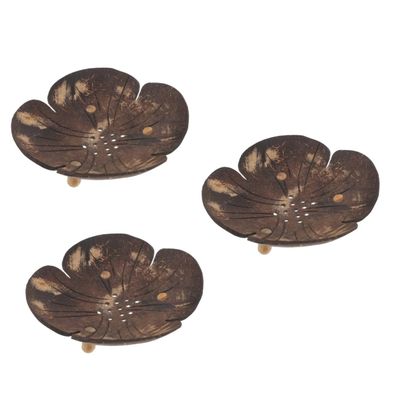 Alipis 3pcs Coconut Shell Soap Tray Soap Dish for Bathroom Sink Shower Petal Style
