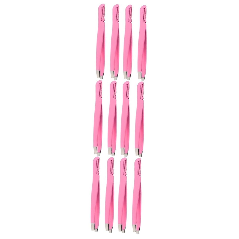 Angoily 12pcs Eyebrow Tweezer Slanted Tip Eyebrow Brush Comb for Makeup Clamps for Grooming for Shaping and Ingrown Hair Removal