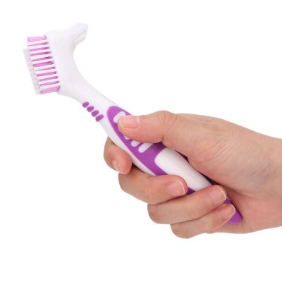 Portable 2pcs Double Bristle Head Denture Cleaning Brush Set, Multi Layered Toothbrush False Teeth Brush for Denture Care and Retainer Cleaning