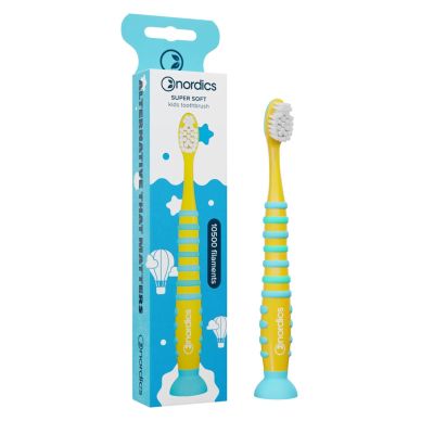Eco Toothbrush Kids 4+, 10,500 Bristles, Super Soft, with Suction Cup, Vegan, Nordics (Yellow, Pack of 1)