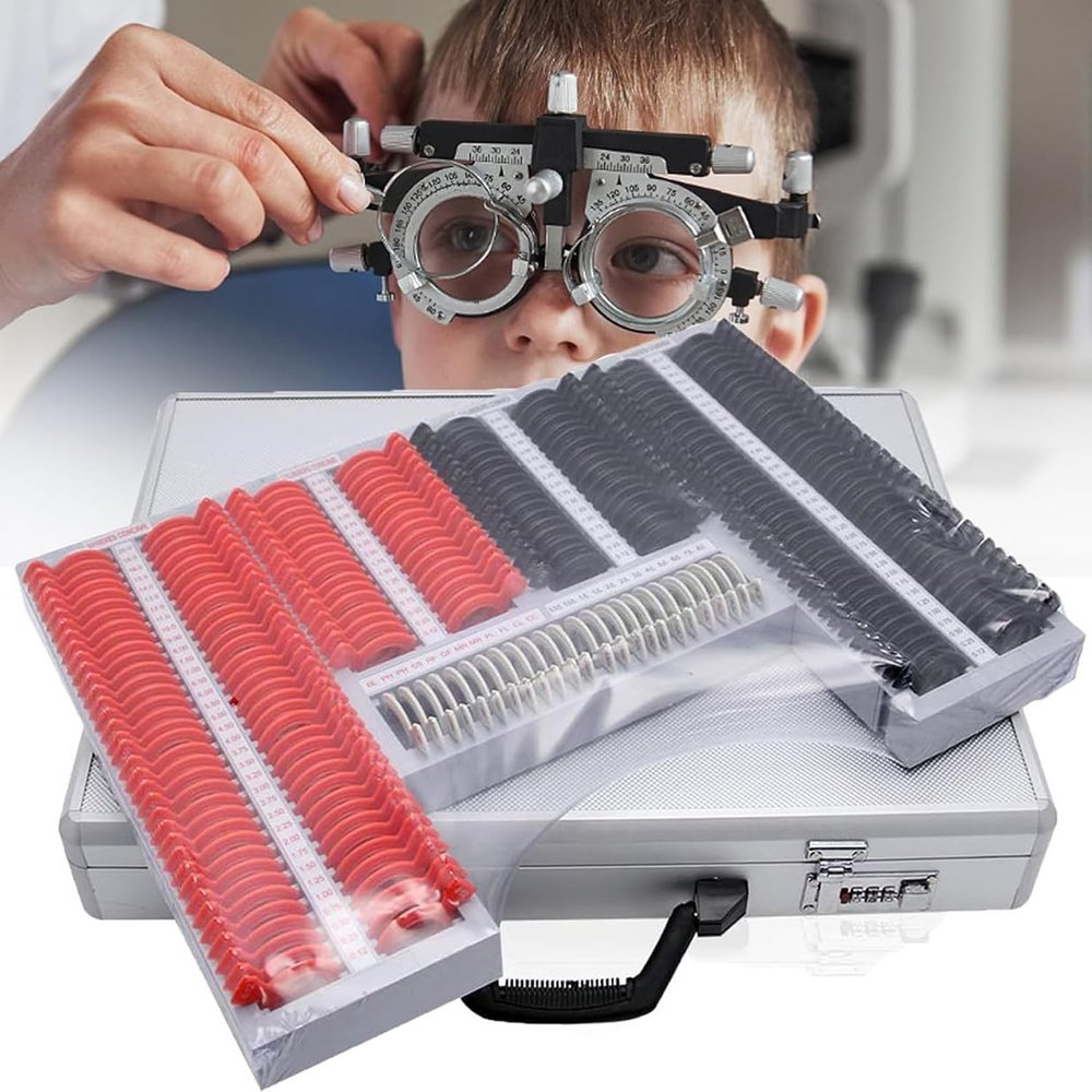CYMYYDS 266Pcs Optical Lens Optometry Rim Case Kit Set w/Free Optometry Test Trial Frame, Complete Optical Trial Lens Set with Aluminum Storage Box, Ophthalmic Trial Case Lenses