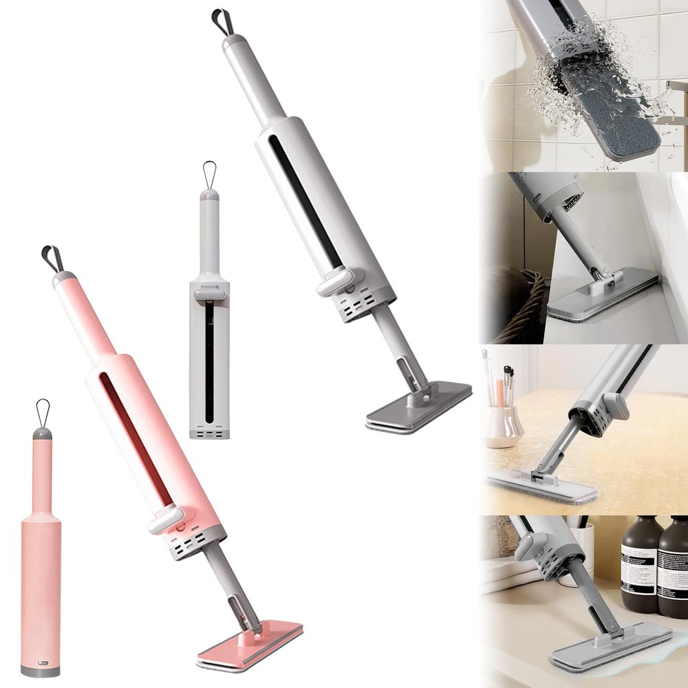 1/2 Universal Mini Mop, Mini Mop, Portable Squeeze Mop, Handheld Mini Mop with Wring Function, Dry and Wet Desktop Cleaning, for Windows, Tiles, Car, Desktop, Floor (Pink & Grey)