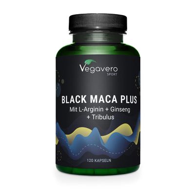 Vegavero Black Maca Root Complex 5000 mg | High Strength with L-Arginine, Panax Ginseng and Tribulus Terrestris | Pre Workout Supplement | Lab-Tested | NO Additives | Vegan