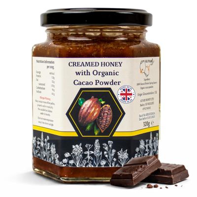 Alvari 100% Raw Creamy Honey Infused with Cacao Powder - Whipped Honey from Local Bees - Smooth Honey with Delicious Blend of Cacao - Unprocessed, Unheated & Unfiltered Honey for Health