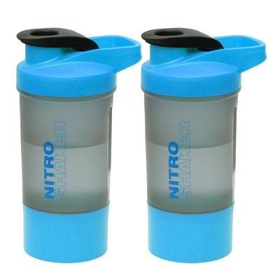 2 x Protein Shaker Bottle 600ml with Leakproof Screw Lid, Steel Mixing Ball & Storage Compartment Gym/Sports Shaker Drink Bottle for Protein Shakes BPA Free Protein Powder Shaker Cup (Blue + Blue)