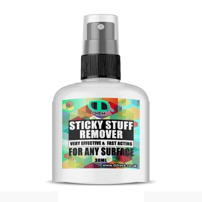 DD Teck Adhesive Remover Strong Sticky Stuff, Glue and Sticker Remover for Labels, Tape Residue and Gum on Glass, Plastic, Wood, Metal, Car Windows and Household Surfaces (30ml Spray)