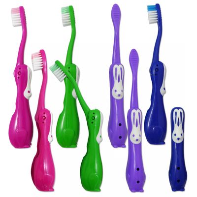 4 Kids Toothbrushes - Bulk Packs, Manual Folding Brushes for Kids, Rabbits, Travel