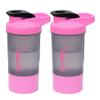 2 x Protein Shaker Bottle 600ml with Leakproof Screw Lid, Steel Mixing Ball & Storage Compartment Gym/Sports Shaker Drink Bottle for Protein Shakes BPA Free Protein Powder Shaker Cup (Pink + Pink) view 1