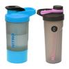 (Set of 2) - Protein Shaker Bottles with Screw Lid, Stainless Steel Mixing Ball or Storage Compartment Plastic Supplement Shaker Bottle for Gym Fitness Running Exercise 600ml - Blue and 700ml - Pink view 1
