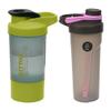 Set of 2, Protein Shaker Bottles with Screw Lid, Stainless Steel Mixing Ball or Storage Compartment Plastic Supplement Shaker Bottle for Gym Fitness Running Exercise (600ml - Green and 700ml - Pink) view 1