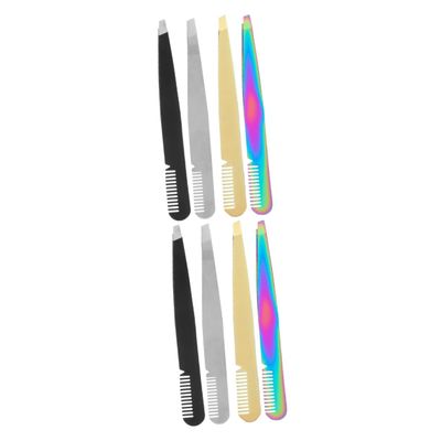 Beaupretty 8pcs Eyebrow Tweezers Stainless Steel Slant Tip for Women Precision Eyebrow Plucker Tweezers for Eyelash Extensions and Hair Removal