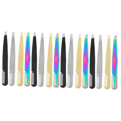 Beaupretty 16pcs Stainless Steel Slant Tip Eyebrow Tweezers Precision Eyebrow Plucker Tweezers for Women Hair Removal Beauty Tools