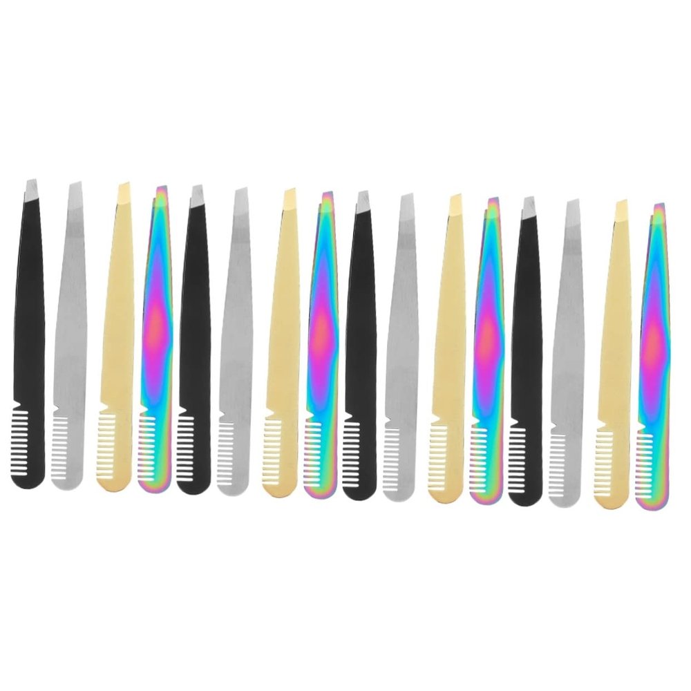 Beaupretty 16pcs Stainless Steel Slant Tip Eyebrow Tweezers Precision Eyebrow Plucker Tweezers for Women Hair Removal Beauty Tools
