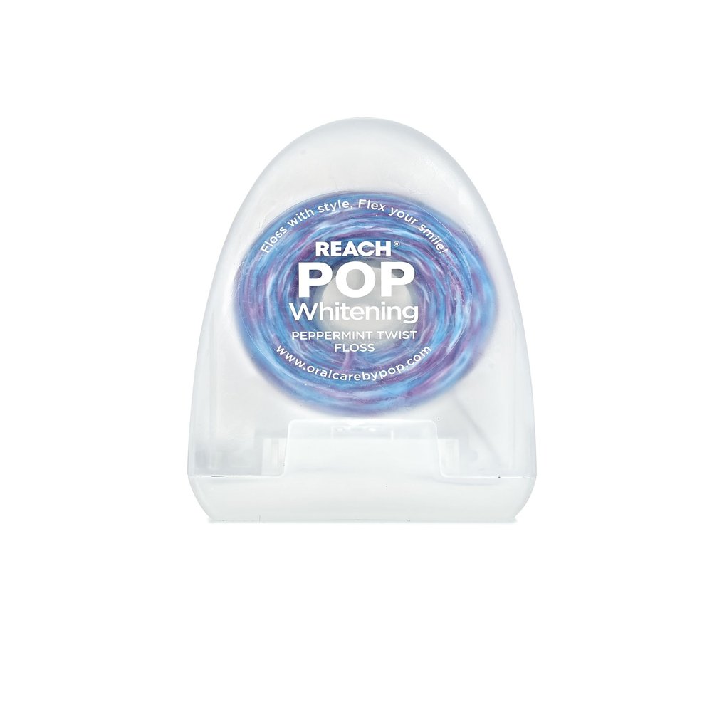 REACH POP Whitening Dental Floss, Peppermint, Baking Soda Infused, Teeth Whitening, Plaque Remover for Teeth, Shred Resistant, Vegan Wax, Cruelty Free, Oral Care, PFAS Free, 1 Pack, 54.6 yd
