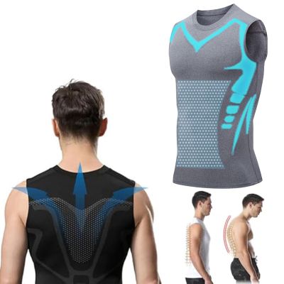 Jeeeun Menionic Tourmaline Posturecorrector Vest Tourmaline Magnetic Mens Undershirt Ionic Shaping Vest Men (Gray,XXXL)