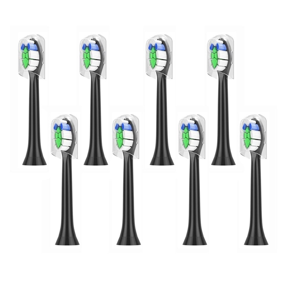 AuLYn 8pcs Brush Heads Adapted For HX3/HX6/HX9 Series Electric Toothbrush HX6066/71 Soft Nozzles (Color : Black)